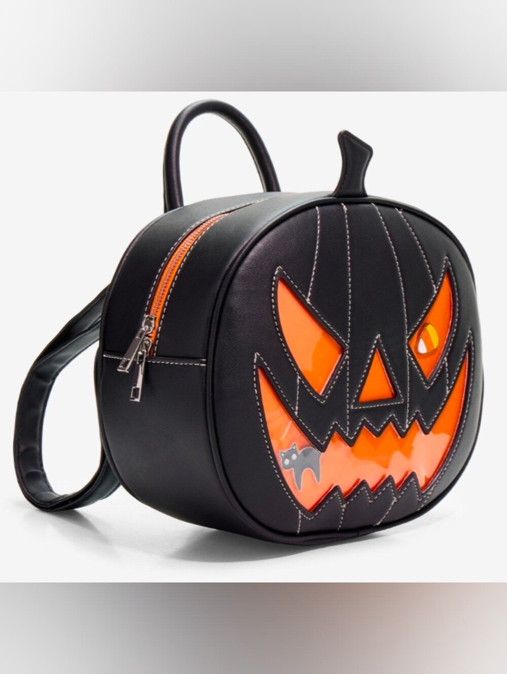 Hot Topic Pumpkin Figural Pin Collector Mini Backpack Jack O'Lantern 2 Pins New - Picture 5 of 11